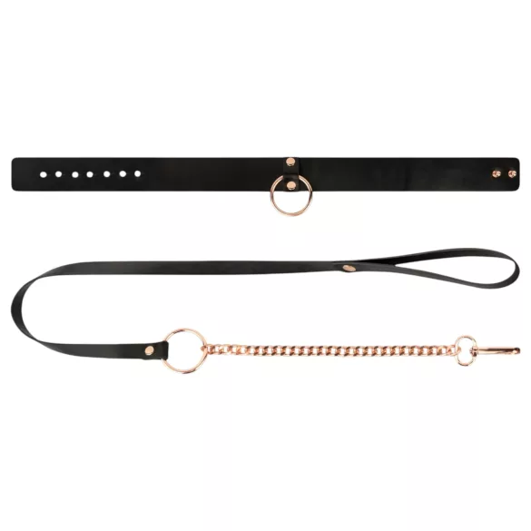 Rosy Gold - halsband en leash - verstelbaar - zwart/roségoud