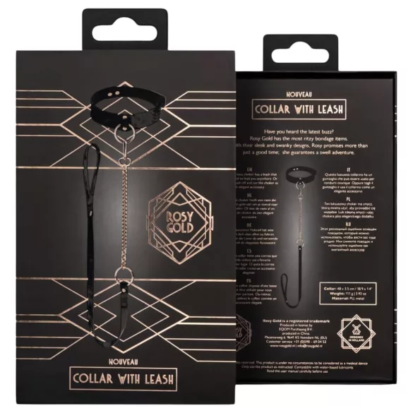 Rosy Gold - halsband en leash - verstelbaar - zwart/roségoud