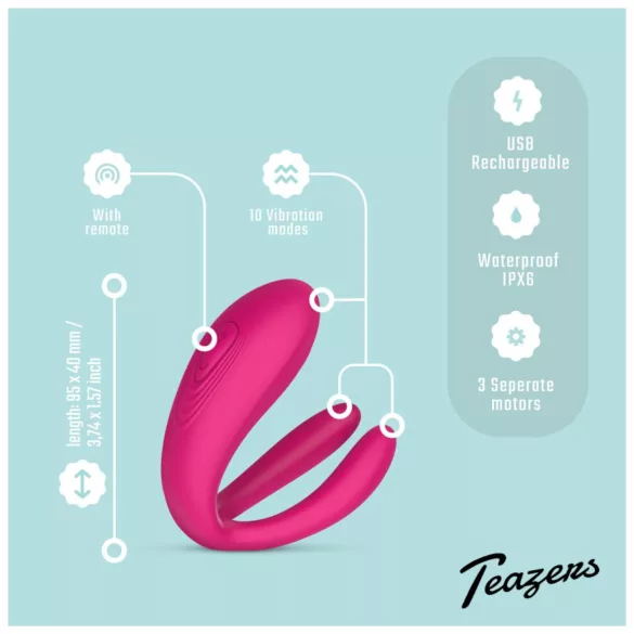 Teazers - duo vibrator - 3 motoren - siliconen roze