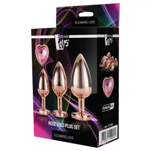 Gleaming Love - anaal plug set - hartvorm - rosegoud - 3 stuks