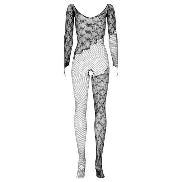 Obsessive F210 - lingerie catsuit - rozenmotief - zwart - S-L
