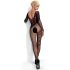 Obsessive F210 - Rozenmotief, lange mouwen net catsuit - zwart (S-L)