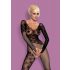 Obsessive F210 - Rozenmotief, lange mouwen net catsuit - zwart (S-L)
