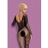 Obsessive F210 - Rozenmotief, lange mouwen net catsuit - zwart (S-L)