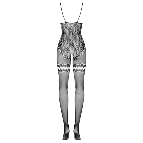 Obsessive - catsuit - bloemenmotief en netstof - zwart - S/L