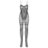 Obsessive - catsuit - bloemenmotief en netstof - zwart - S/L