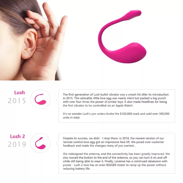 Lovense Lush 2 - draagbaar app-gestuurd vibrerend ei (roze)