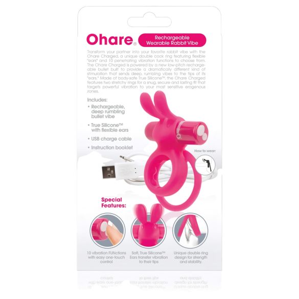 Screaming O Ohare - oplaadbare, konijnen, vibrerende penisring (roze)