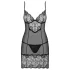 Obsessive - nachtjurk met kant en string - zwart - L/XL