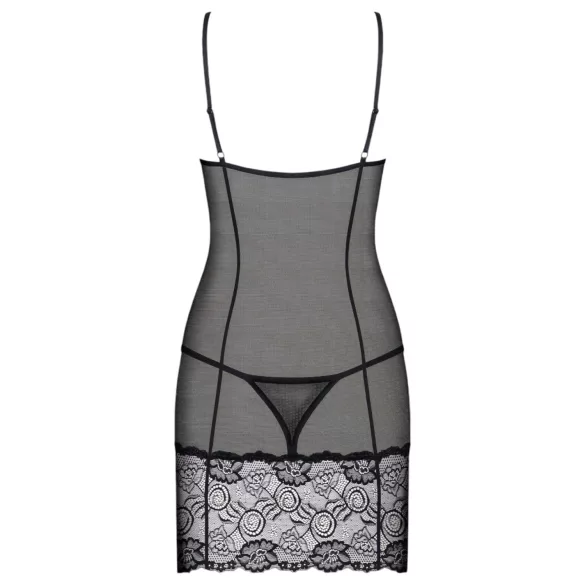 Obsessive - nachtjurk met kant en string - zwart - L/XL