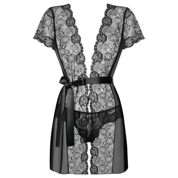 Obsessive - kanten kimono met string - zwart - L/XL