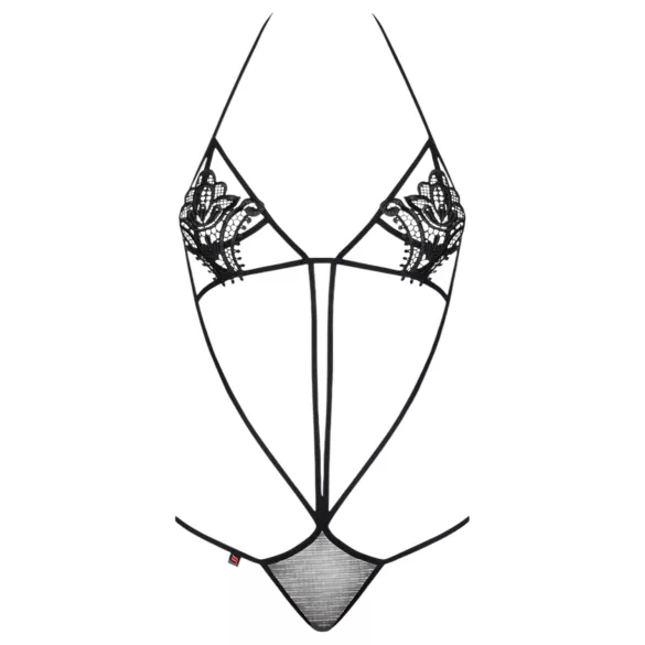 Obsessive Luiza - body met bandjes - bloemenmotief - zwart - S/M