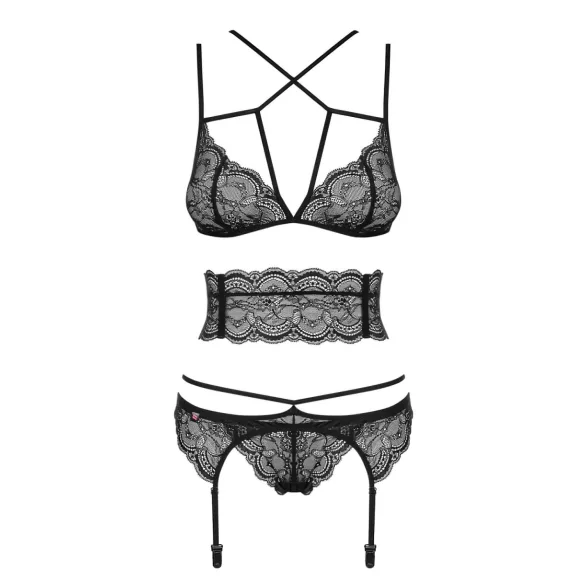 Obsessive Frivolla - pikant kanten lingerie set (zwart)