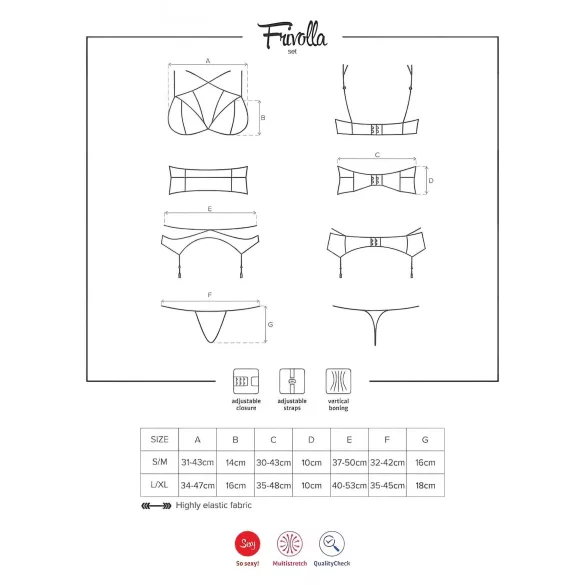 Obsessive Frivolla - pikant kanten lingerie set (zwart) - L/XL