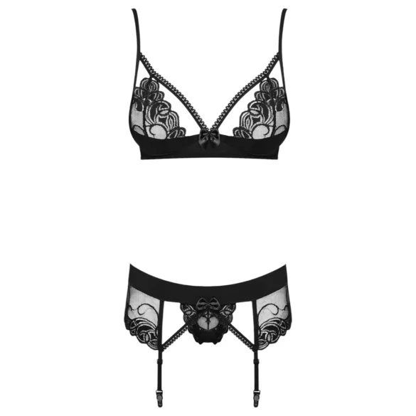 Obsessive Wonderia - lingerie set - geborduurd kant - zwart