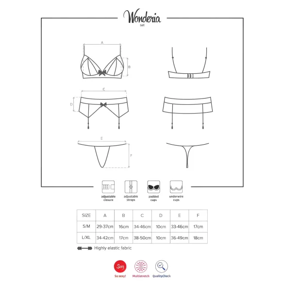 Obsessive Wonderia - lingerie set - geborduurd kant - zwart
