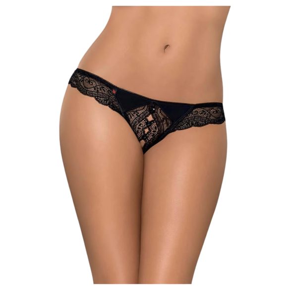 Obsessive Miamor - sierstenen open dames kanten string (zwart) - L/XL