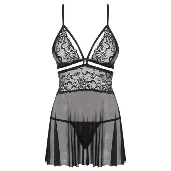 Obsessive - babydoll set - doorzichtig kant - zwart - L/XL