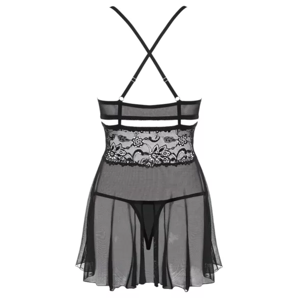 Obsessive - babydoll set - doorzichtig kant - zwart - L/XL