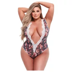 Baci - plus size body - bloemenkant - zwart