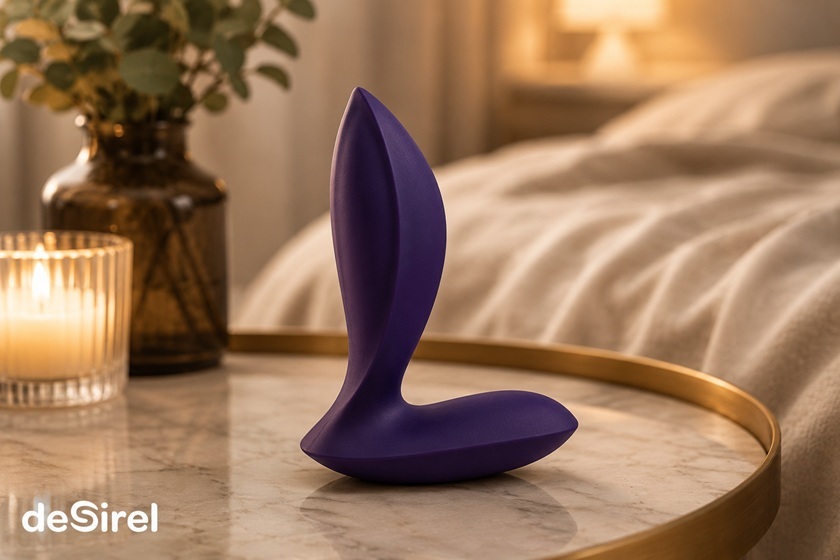 Paarse buttplug voor beginners in een warme, discrete slaapkamer | Sexshop Nederland Desirel.nl